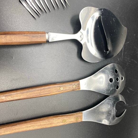 MCM Wood Handled Salad set, cheese Slicer/Server,5 cocktail‎ Forks Japan/Taiwan - Picture 7 of 10
